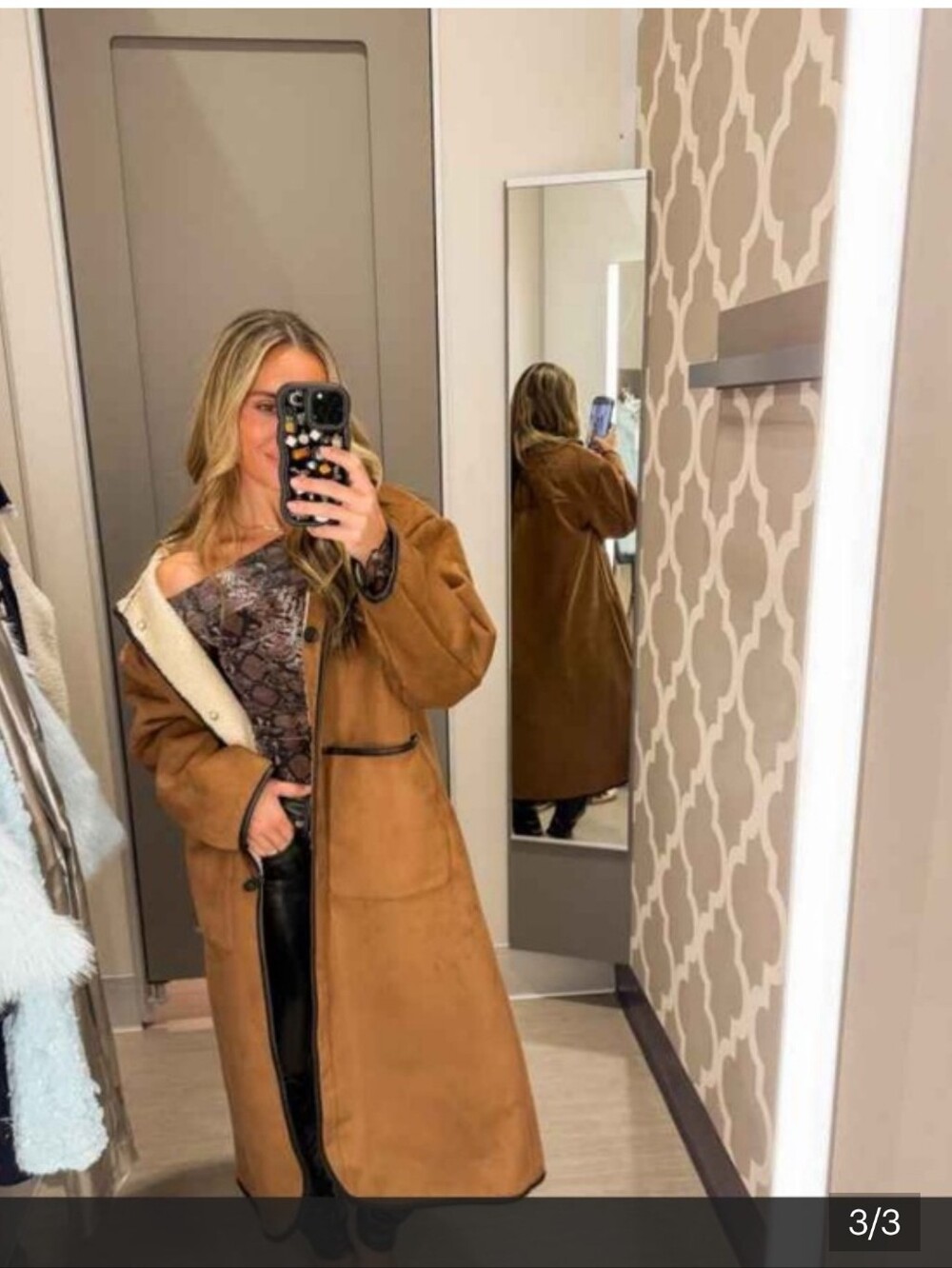 NWT Long Camel Shearling-Trim Trench Coat S